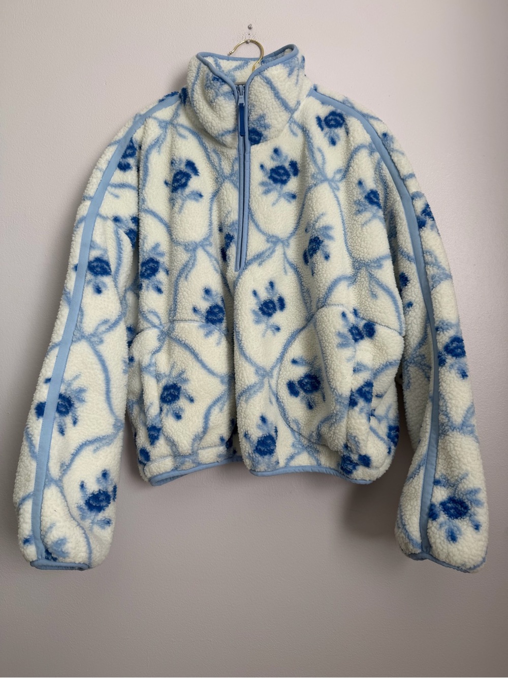 Old Navy Blue Floral Sherpa Fleece Quarter Zip Pullover XL